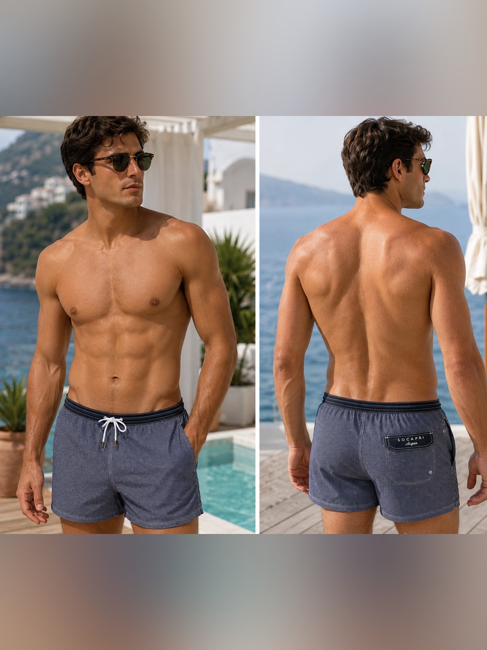 Socapri Acqua Handmade In Italy Men’s Swim Trunks Blue Micro Print Size XXL